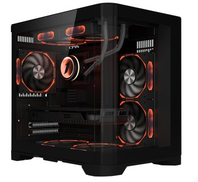 מארז מחשב לגיימרים שחור זכוכית צד ותאורה 1StPlayer UV5 Black M-ATX or ITX RGB Side Tempered Glass 7x12CM GPU 330mm Liquid Cooling 2x120mm